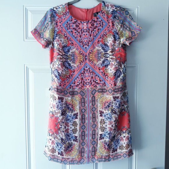 Lulus Coral Pink Tile Print Shift Mini Dress - Picture 2 of 6